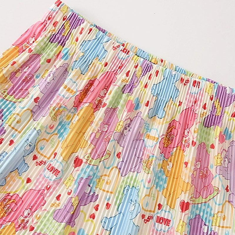 Pleated High-Waist Cartoon Print Summer Pants - Women's Loose Fit, Colorful Casual Style