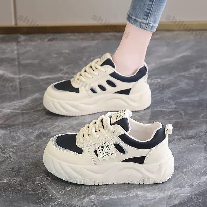 Damen Plateausneaker Frühling Neu Schnürung Flache Sneaker Weiche Sohle Rutschfest Laufschuhe Damen Dicke Sohle Freizeit Board Schuhe