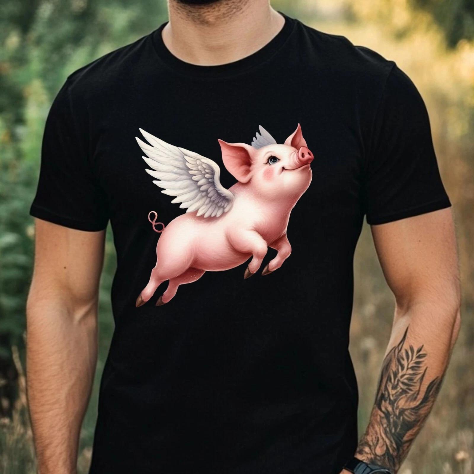 T-Shirt Herren Fliegendes Schwein Motiv Baumwolle Größe XS bis 5XL XL