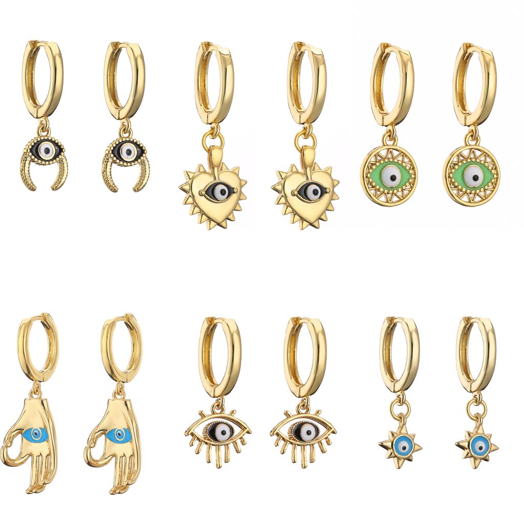 HECHENG,Small Rhinestone Evil Eye Plam Earrings,Hoop Huggie Earrings For Women,Trendy Circle Zircon Gift