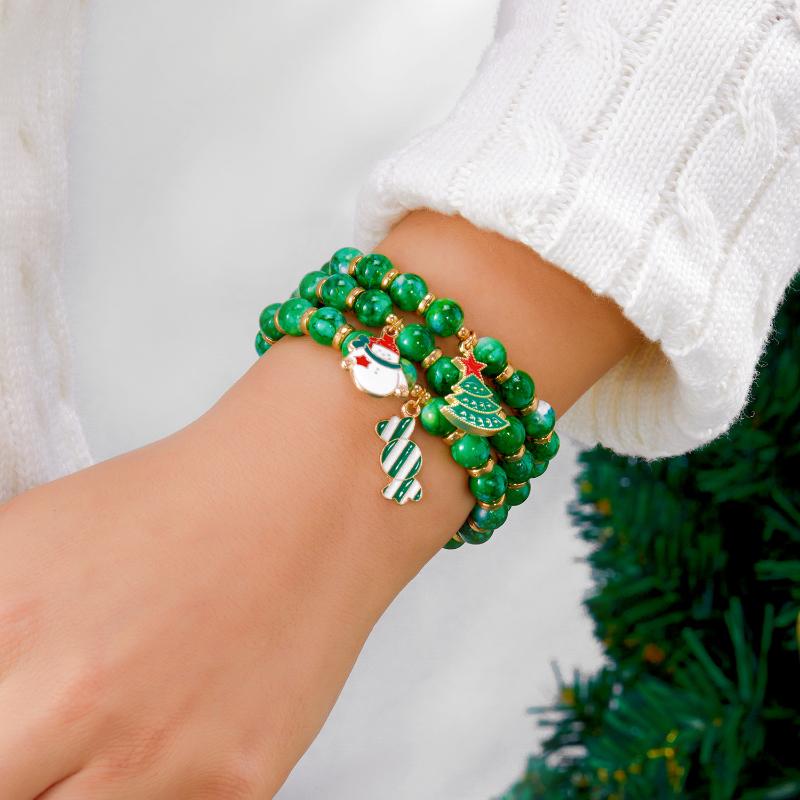 Delightful Christmas Tree Snowman Bracelet Set For Women Delicate Santa Elk Snowflake Stacking Bracelet Jewelry Accessories