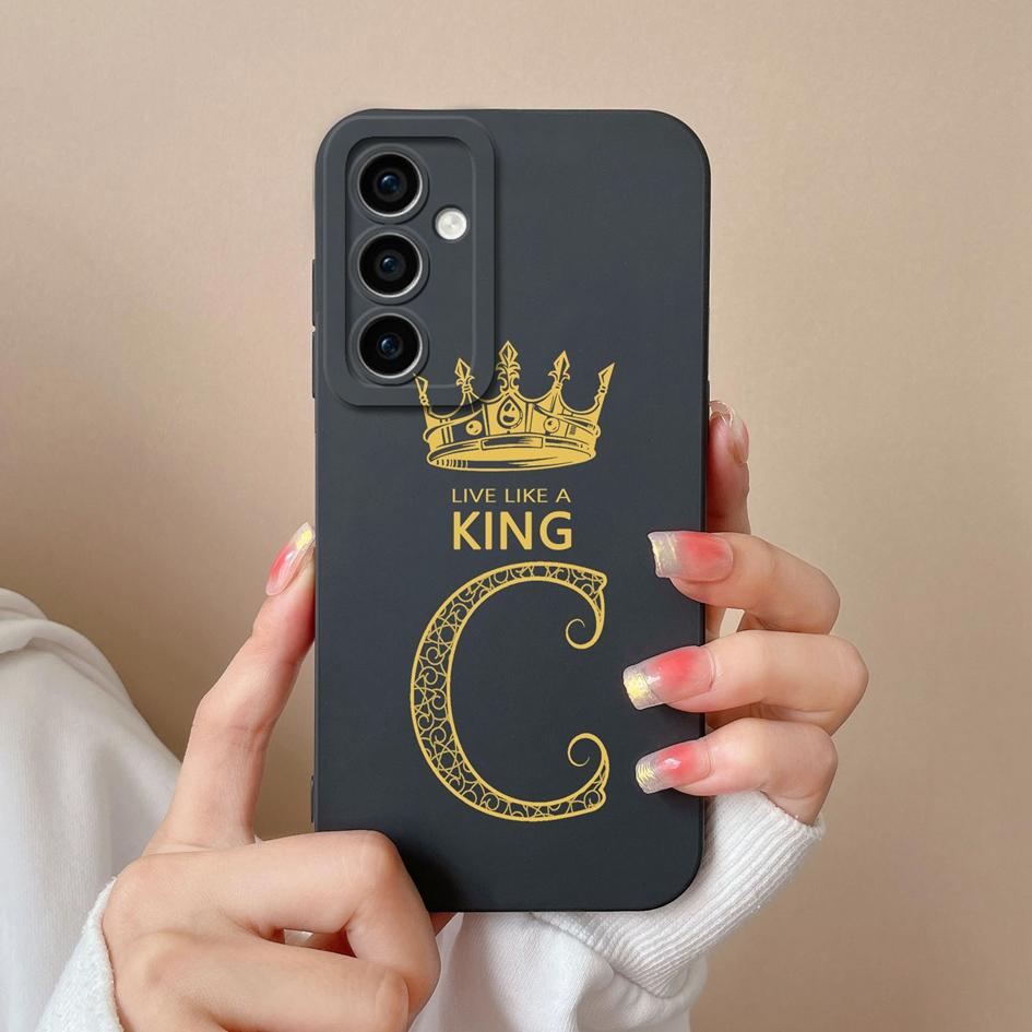 Case Phone Cover For Samsung Galaxy A55 S24 Ultra S24+ A15 M15 F15 Bumper Fashion A-Z Crown Letters Cases Matte Liquid Soft Silicone Capas For Samsung