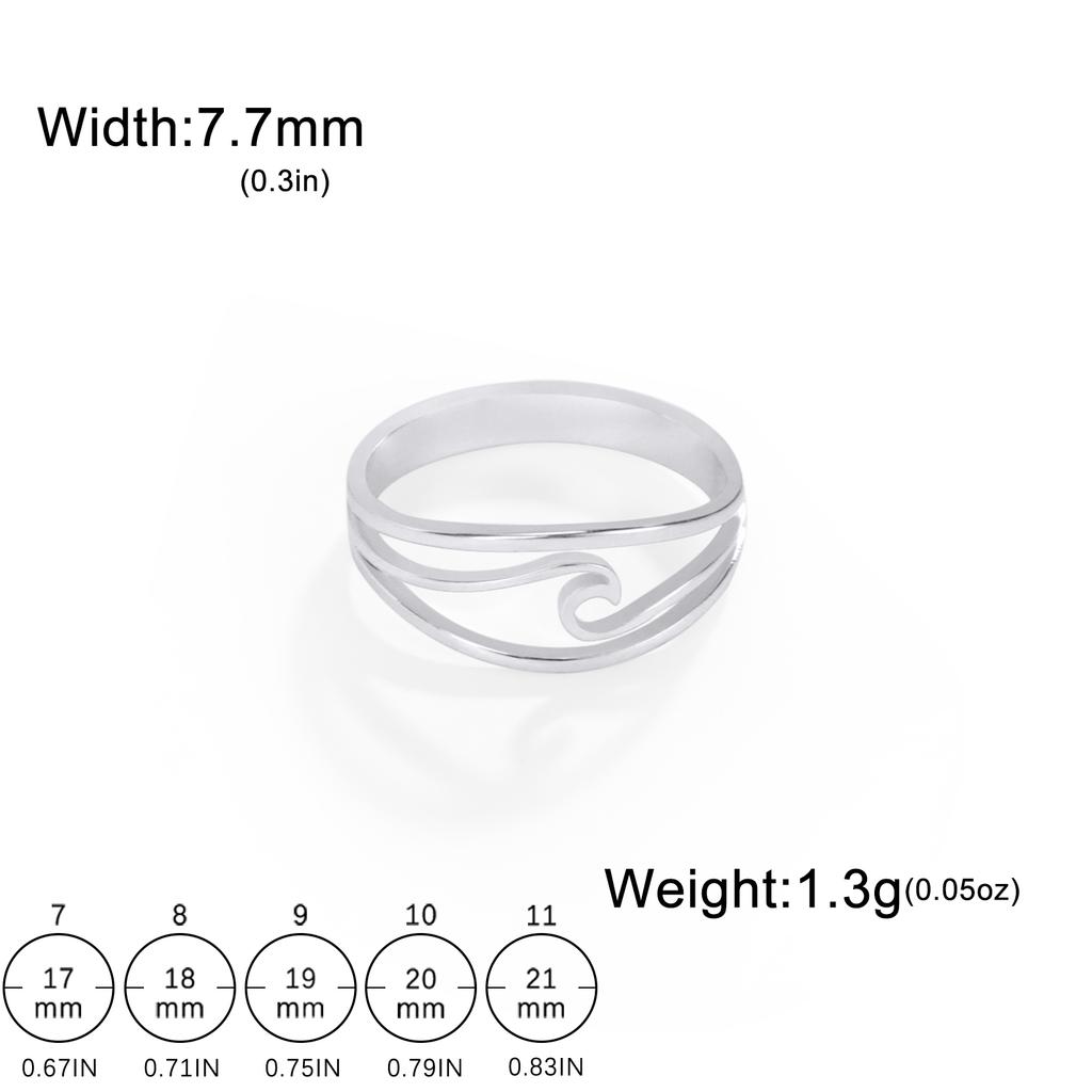 Cazador Minimalist Sea Wave Rings for Women Men Stainless Steel Finger Ring Jewelry Party Birthday Anniversary Gift Wholesale