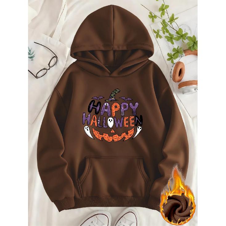 Women's Casual Hooded Sweatshirt with Fun Halloween Print, Loose Comfortable Pullover Top for Autumn & Winter