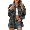 Women's Turn Down Collar Long Sleeve Plaid Shirt Loose Fit Urban Style Chest Pocket Button Down Blouse