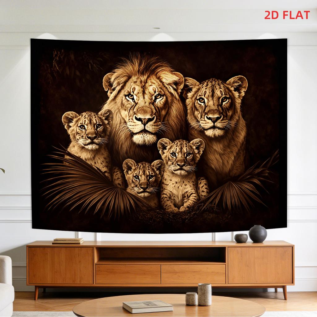 Majestic Lion Family Tapestry Lion Pride with Cubs in Jungle Wall Hanging Wild Animal Room Decor suitable offices bars party