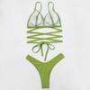Yi Yong 2024 European & American High Elasticity Solid Color Wrap Tie Bikini Swimsuit