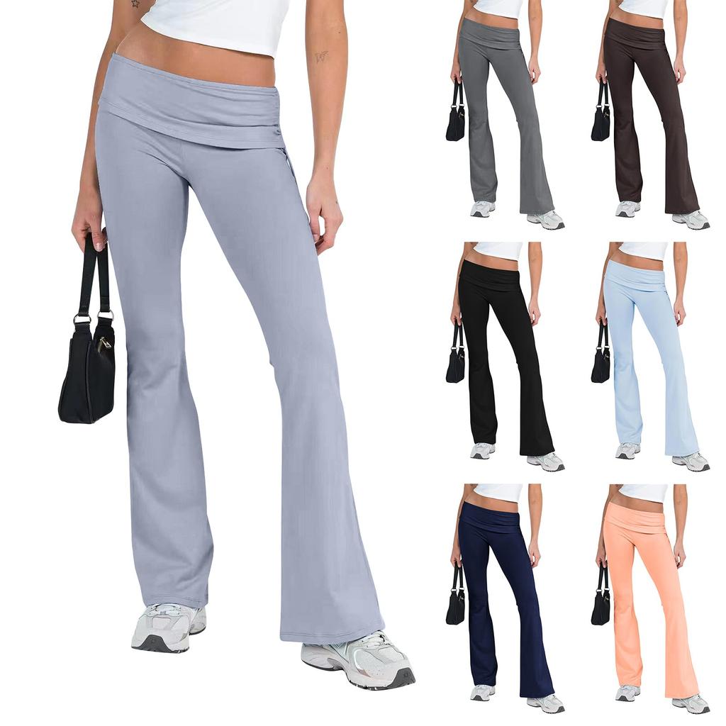 Women's Fashion Drawstring Solid Colour Mid Waist Skinny Flared Pants High Stretch Casual Pants