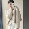Einfarbige, kurze, doppelseitige Wolljacke für Damen, einreihiges, modisches, einfarbiges Oberteil mit Rundhalsausschnitt