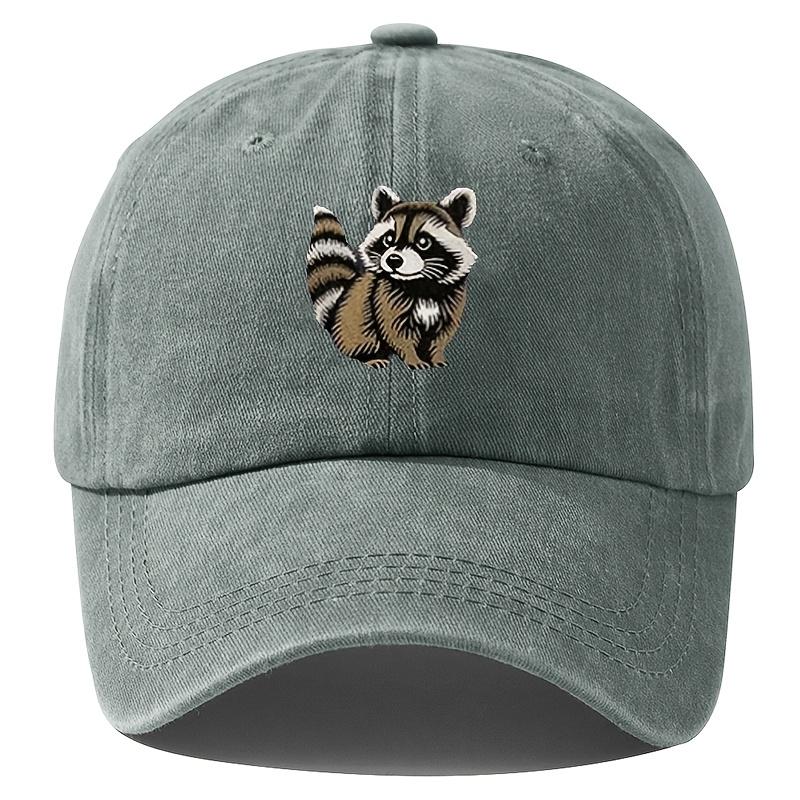 Raccoon Print Denim Baseball Cap Unisex Distressed Polyester Adjustable Outdoor Casual Hat