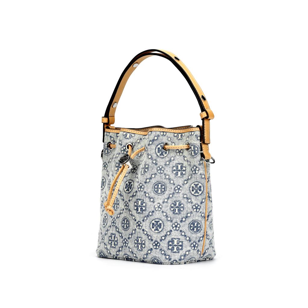 Tory Burch T Monogram Logo Print Fabric Bucket Bag Women Bags Powder-Blue 167762-400
