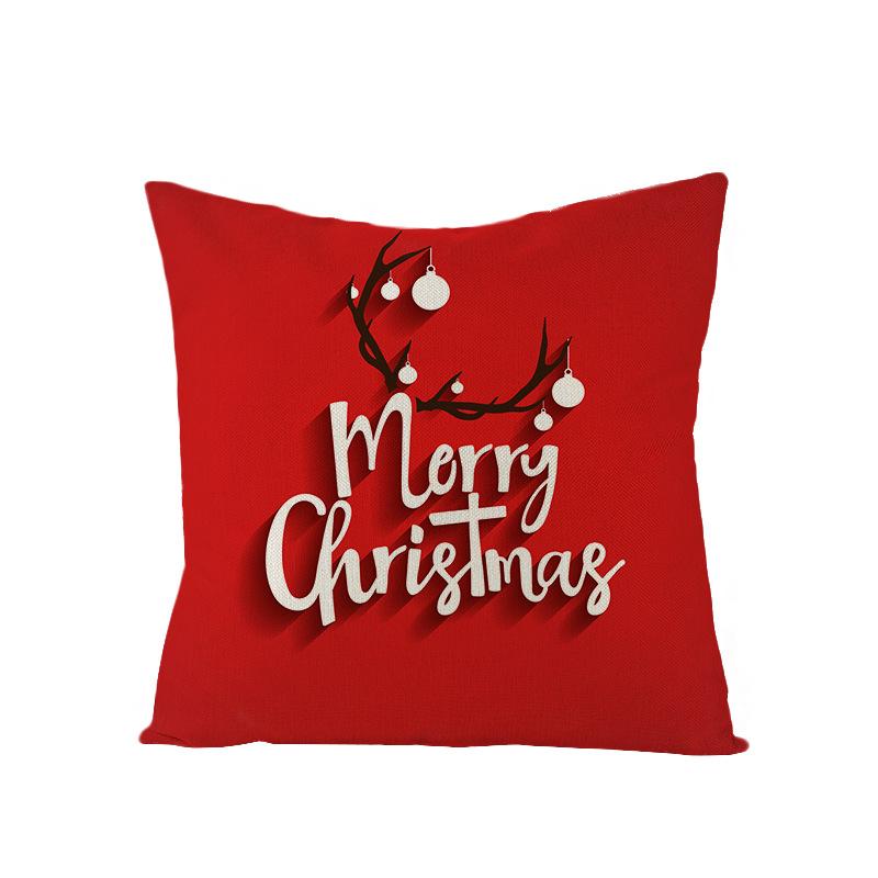 Cartoon Printed Polyester Pillow Cover Christmas Cushion Cushion Cover Red Christmas Home Decoration