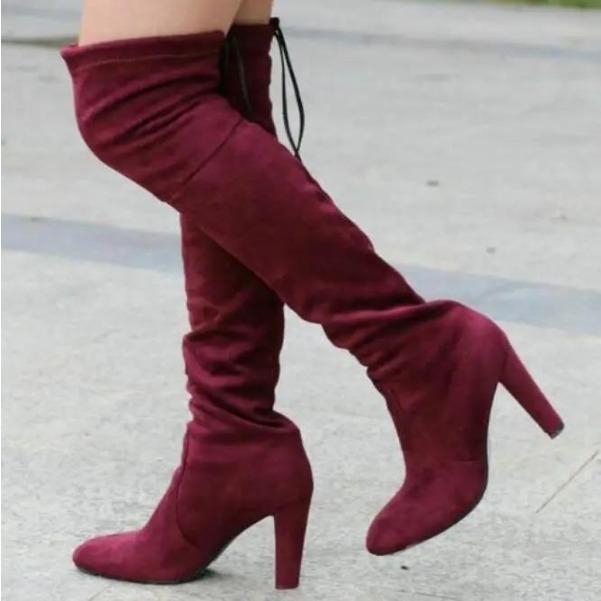 Botas Mujer Invierno In Over The Knee Women Boots Stretch Fabrics High Heel Slip On Shoes Pointed Toe Long Botte Femme