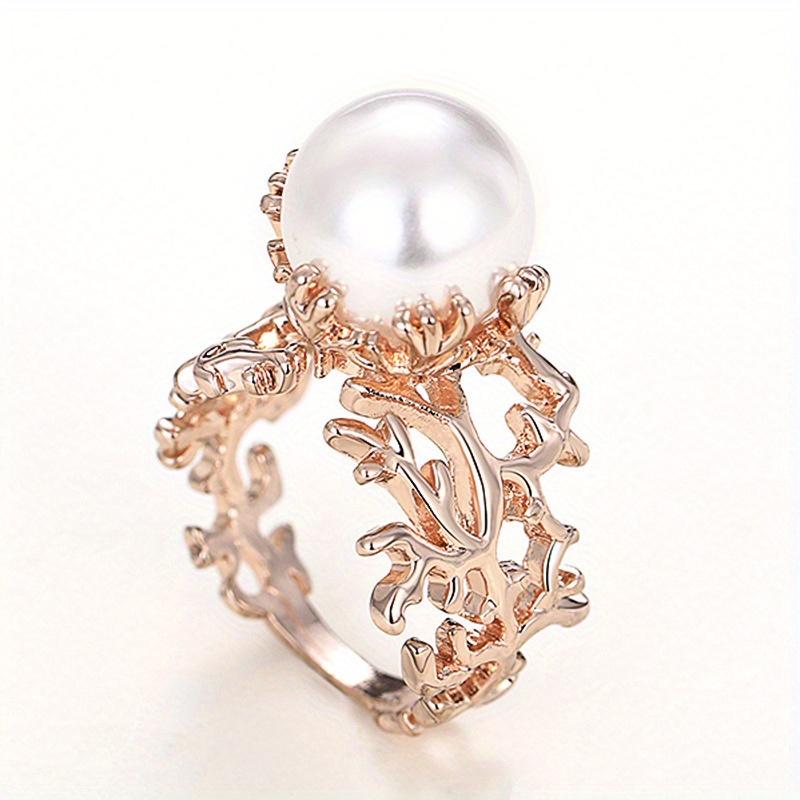 1Pc Court Antique Style Hollow Ring Pattern Branch Imitation Pearl Ring