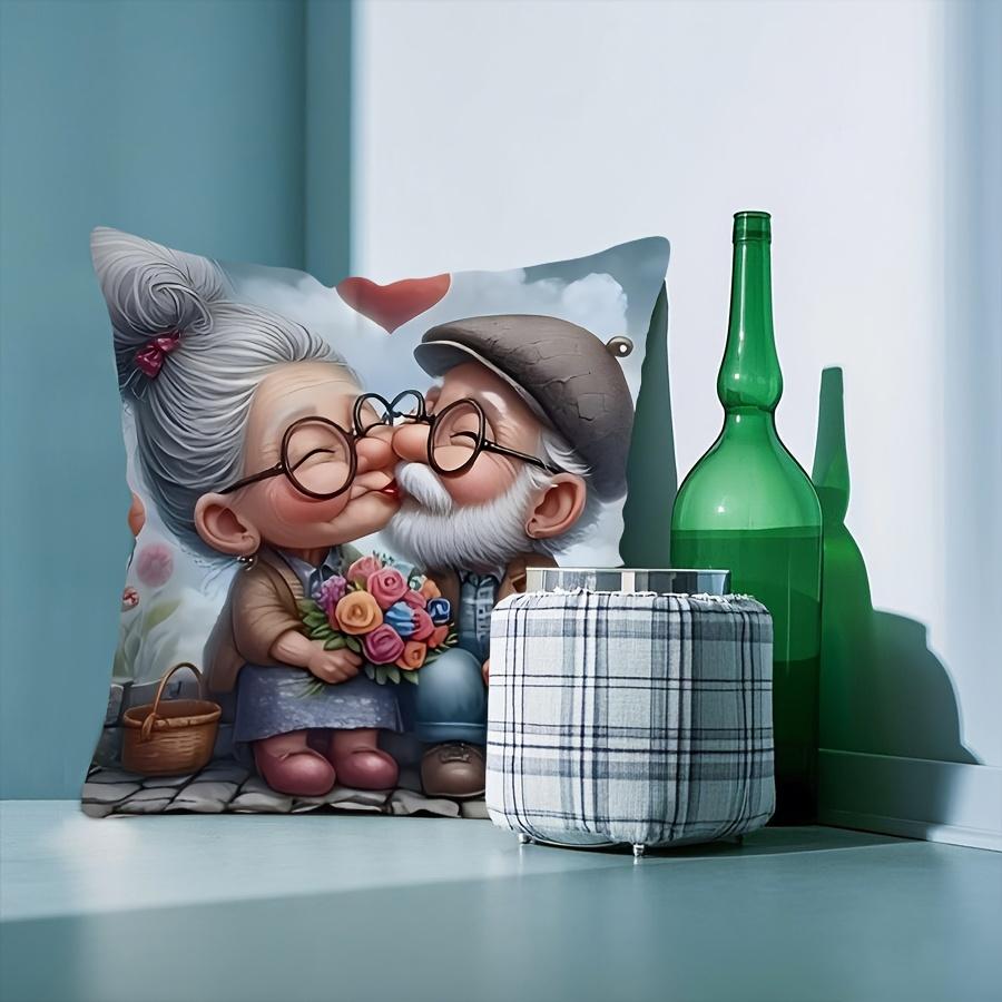 1pc Whimsical Grandparents Pillow Cover - "Oma Und Opa" Design with Heart & Floral Motifs, Perfect Gift for Mother'S Day & Father'S Day