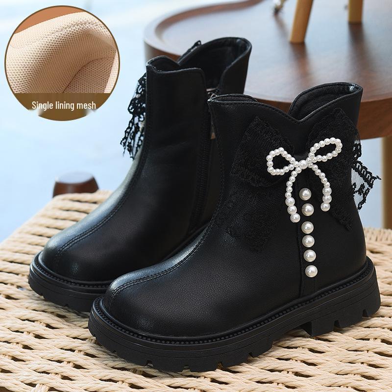 

Girls Fleece-Lined Ankle Boots with Bowknot - New 2025 Autumn/Winter Collection Size 26, 16.7cm