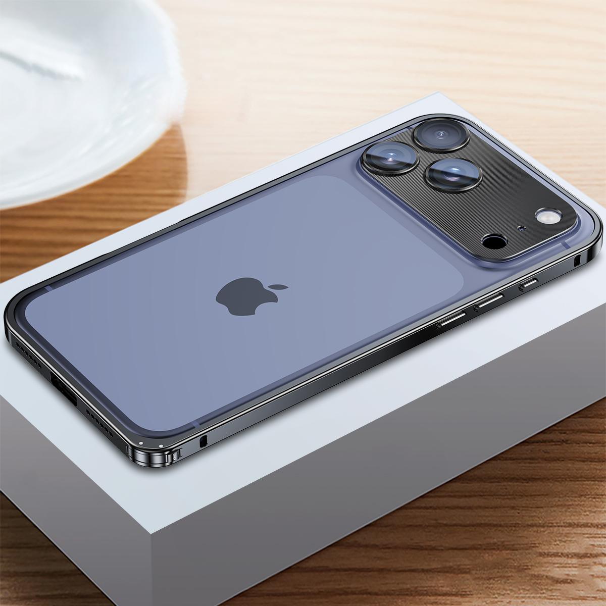

Розкішний металевий чохол-бампер для iPhone 17 16 15 14 Pro Max 14 15 Plus 16pro з рамкою, що знімається на застібці, та захисною кришкою для об єктива iPhone 17 Pro чорний