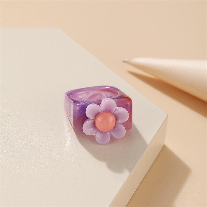iF ME Chunky Aesthetic Large Colorful Golden Bead SquareTransparent Resin Acrylic Rings for Women Girl DIY Knuckle Party Ring Jewelry
