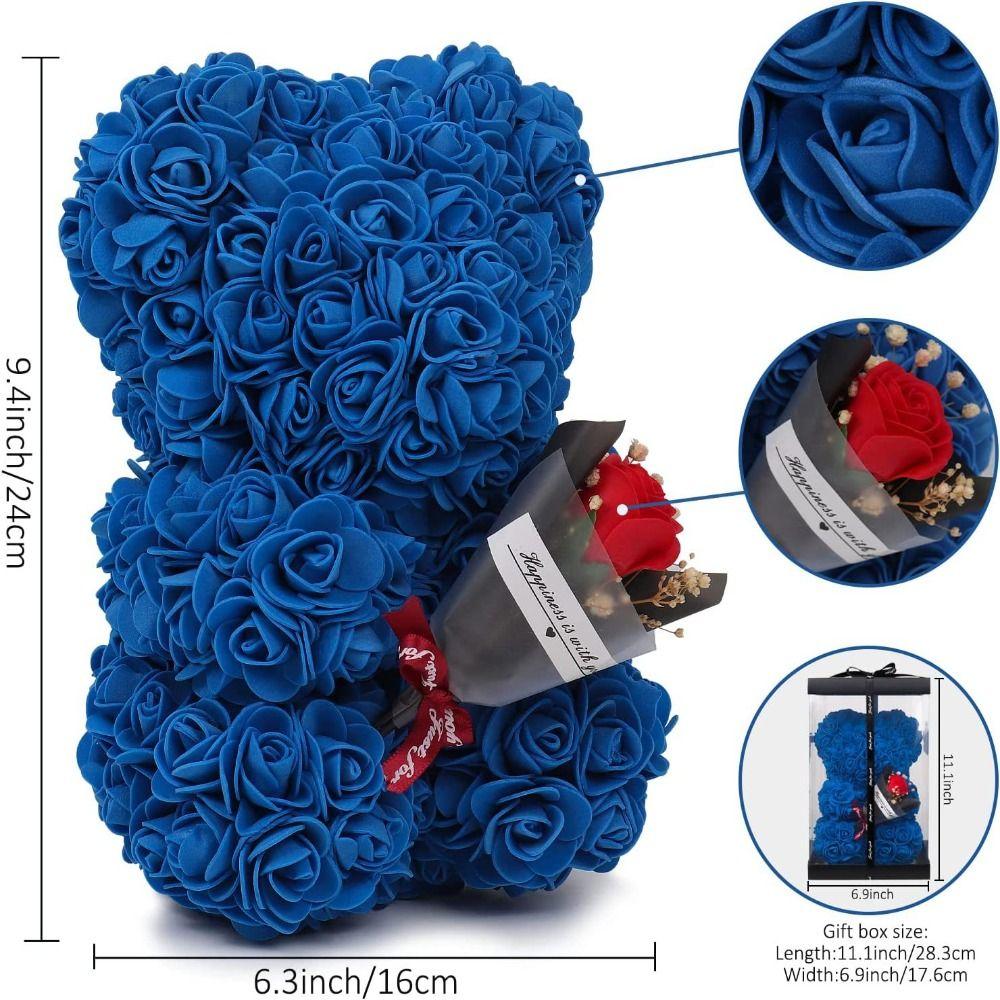 24cm Size Eternal Rose Bear Long Lasting Foam Flowers Artificial Flower Gift Creative Design Artificial Rose Rose Bear