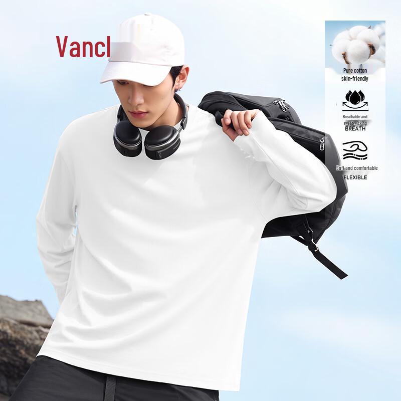 VANCL Men's Oversized Breathable Long-Sleeve Cotton T-Shirt