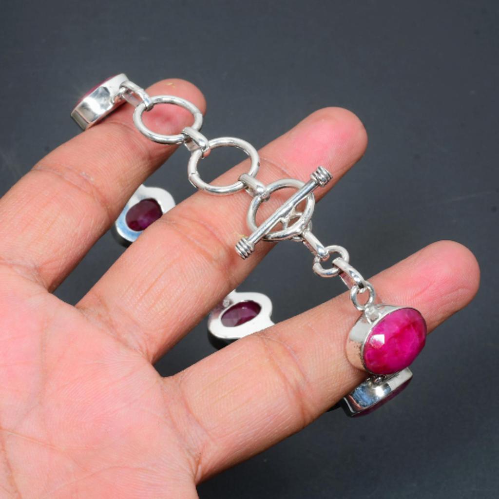 Kashmir Ruby Bracelet Kashmir Ruby Gemstone Handmade 925 Sterling Silver Bracelet Kashmir Ruby Bracelet For Kashmir Ruby Gift For Mother