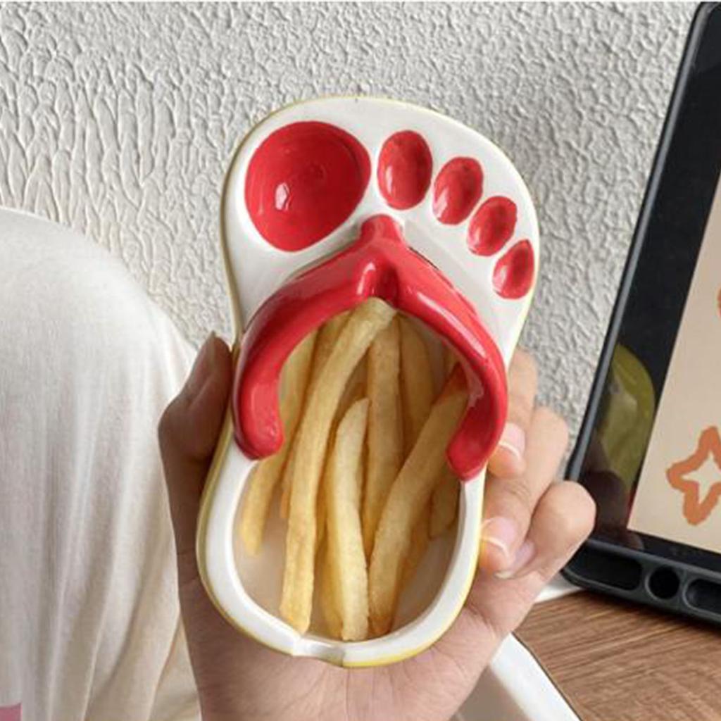Ceramic French Fries Dish Cute Flip Flops French Fries Plate Cute Ceramic Bowl Flip Flops Shaped Snack Chip Soy Sauce