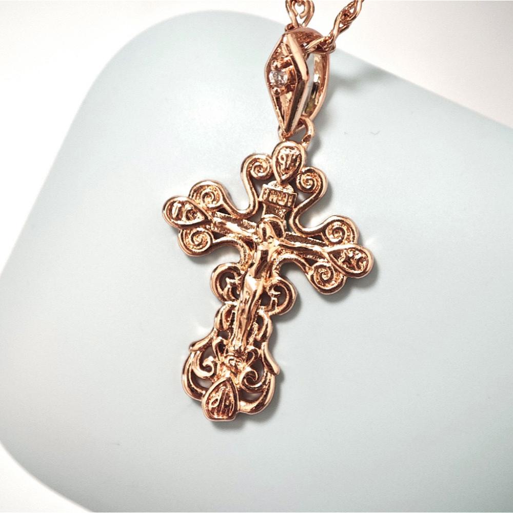 Hollow Cross Jesus Pendant Rose Gold Color Necklace Women's Color-preserving Jewelry