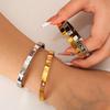 Htpwe Stainless Steel Printed Love Four-leaf Clover Bracelet Women 18k Gold Plated Couple Holiday Gift Bracelet Party Zircon