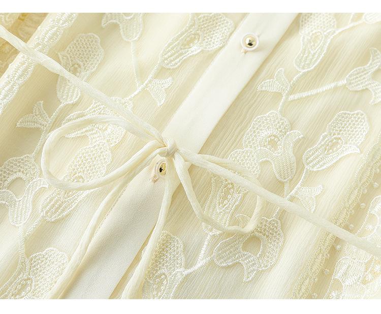 Women's Summer 2025 Slim Waist Embroidered Mulberry Silk Dress - Mid-Sleeve, Plus Size