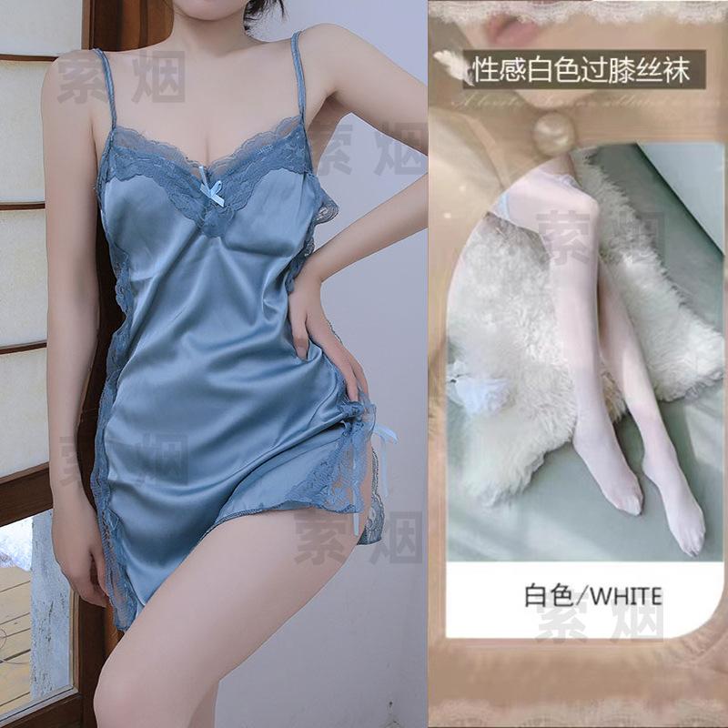 Sex underwear bed sexy temptation suspender skirt side strap satin hollow small chest nightdress