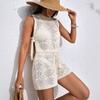 Handmade Knitwear Blouse Sleeveless Loose Casual Seaside Vacation Suit Top Shorts Two Piece Suit