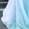 European and American Women's Gradient Deep V Evening Gown - Sexy  Long Dress with Waist-Gathering Swing Design.