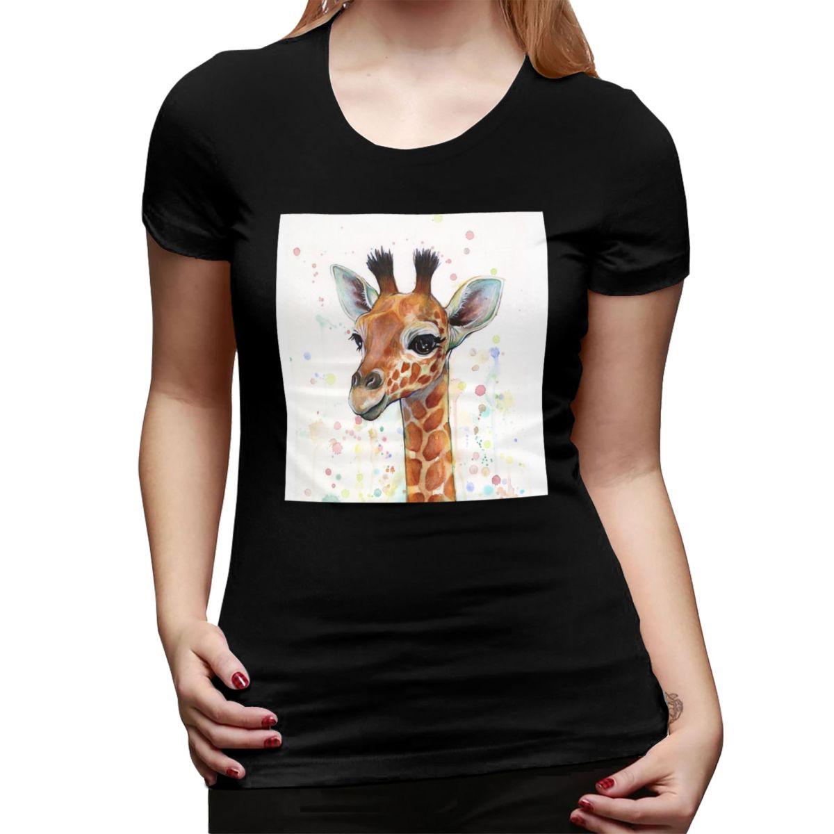 

Baby Giraffe Watercolor Painting TShirt for Women Crew Neck Streetwear T Shirts Womens Short Sleeve Summer Clothes Tops 4XL