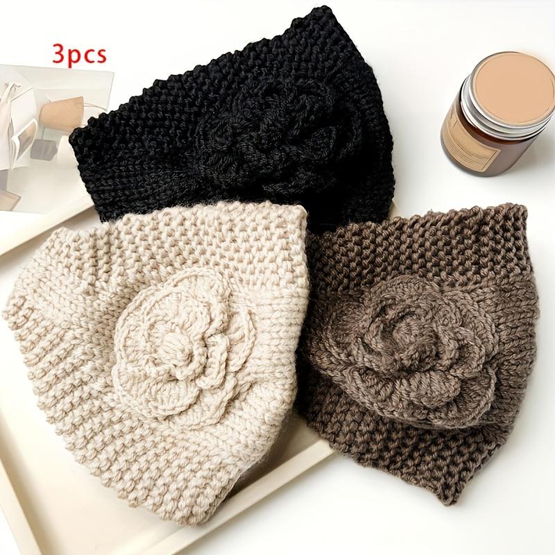 

high quality3pcs/2pcs Elegant and Versatile Floral Headbands for Women, Autumn/Winter Outdoor Headbands, High-End Feel Headbands, Warm Head Covers, T3pcs flower headband bla