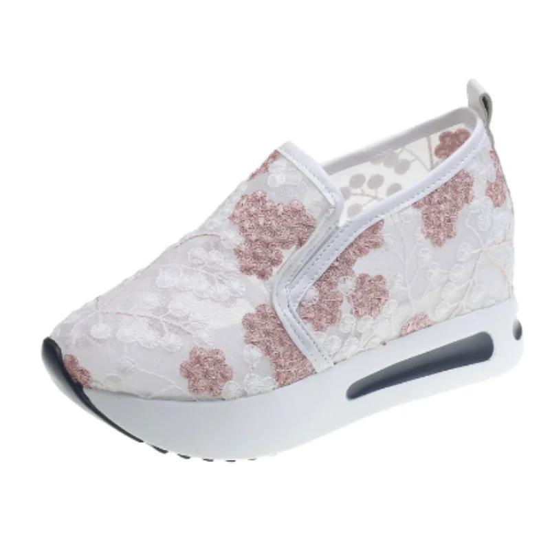 Fashion Lace Flats Platform Women Sport Shoes Mesh Breathable Sneakers 2025 Summer New Casual Sandals Running Beach Rocking Dance Shoes