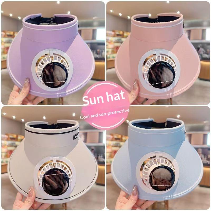 Solar Powered Fan Sun Hat Wide Brim Outdoor Breathable UV Protection Visor Cap for Hiking Fishing Beach
