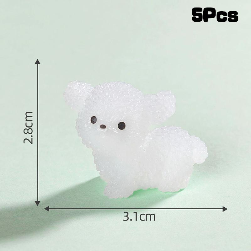 5er-Packung Kawaii Cartoon Leuchtende Mini-Hundefiguren aus Kunstharz, Miniaturstatuen, Kreative Mode, DIY-Heimdekorationsaccessoires, Geschenke