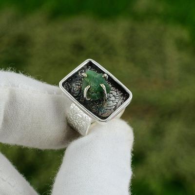 Natural Green Stone Rough Gemstone Multi Stone Adjustable Ring 925 Silver