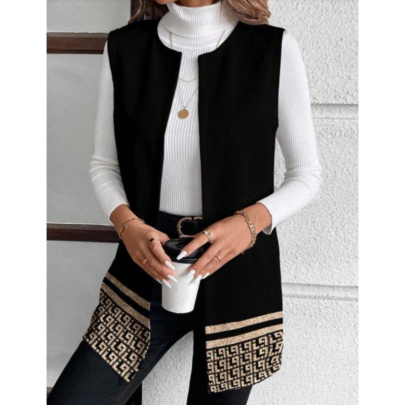 TIFICY Women's Fashion Casual Colour Block Print Spring Fall Sleeveless Vest Jackets & Coats