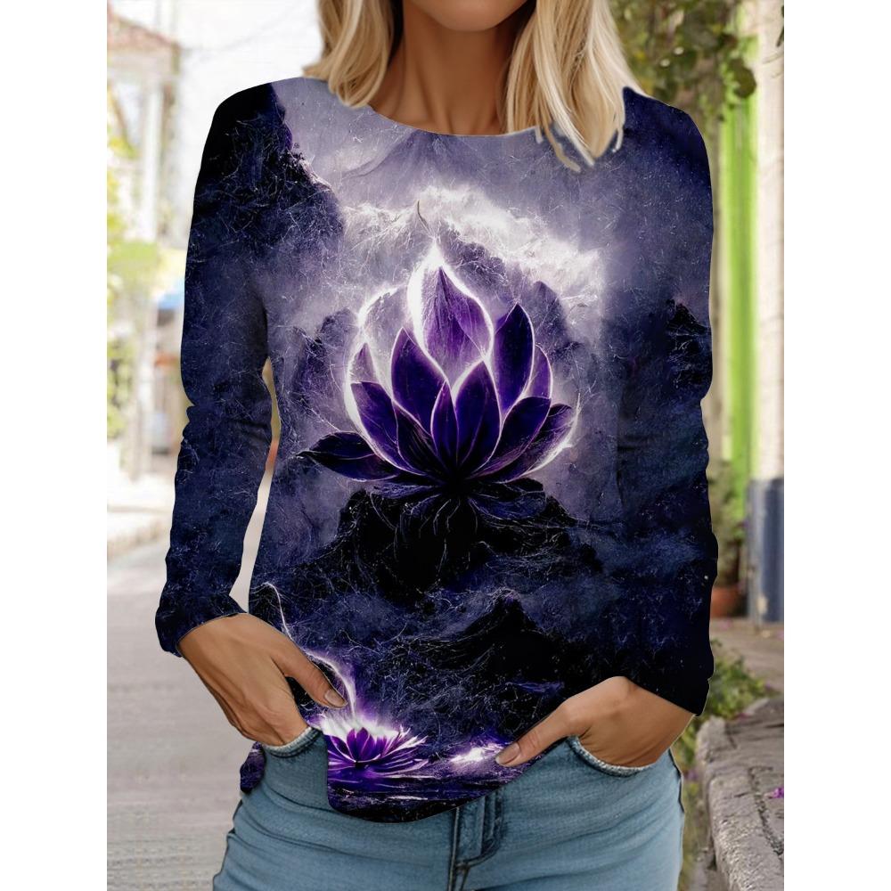 Colorful Floral 3d Print Long SleeveT-Shirt Casual Women Clothing Long Sleeve T-shirt Fashion Oversized Tops Tees Female