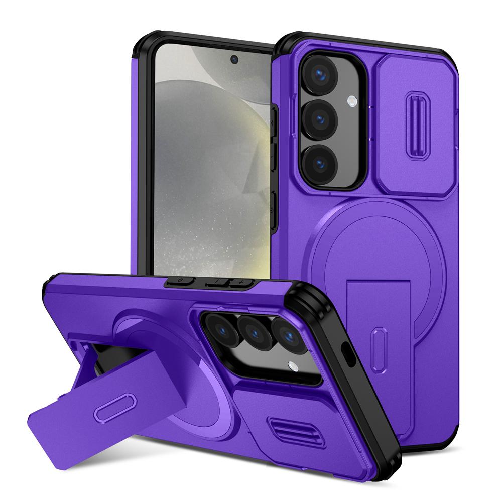 KEYSION Shockproof Magnetic Case for Samsung Galaxy S24 S25 Ultra S25+ S24 FE Slide Camera Protect Kickstand Wireless Charging Phone Cover