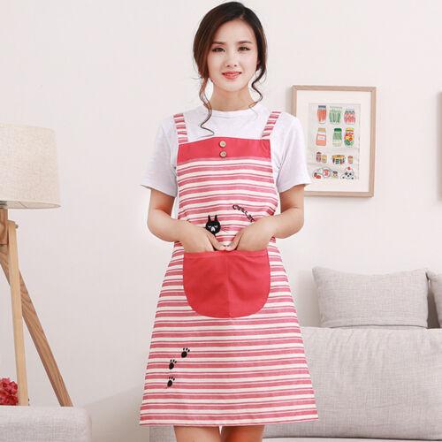 New Cute Home Womens Kitchen Restaurant Bib Cooking Aprons Pockets Striped Apron