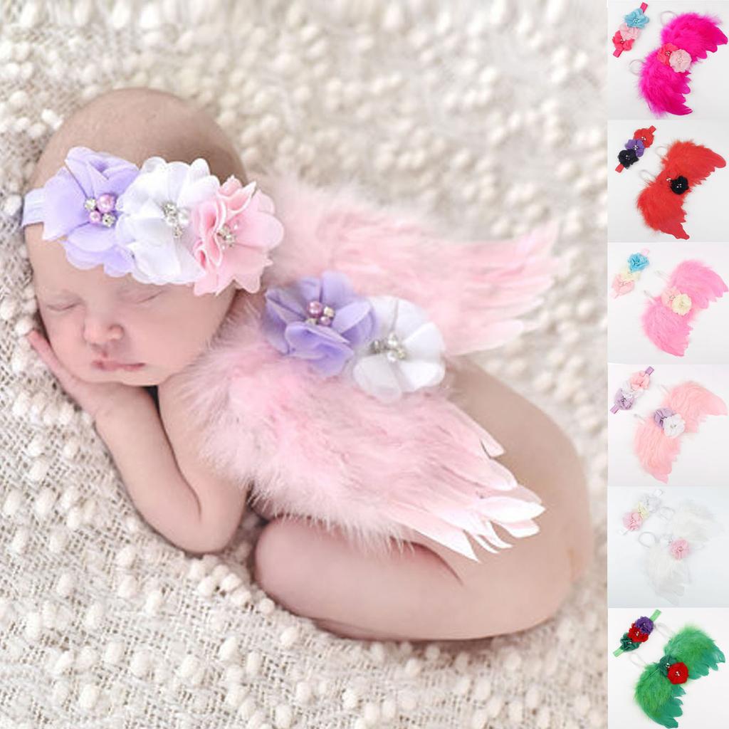 Feather Angel Rhinestone Headband Set Baby Chiffon Flower Headband Hair Accessories Newborn Photo Prop Costume