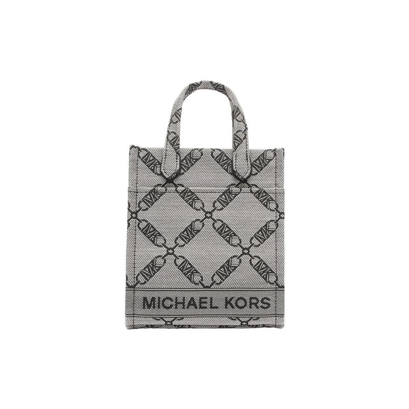 Michael Kors Gigi Letter Logo Diamond Chain Print Fabric Tote Bag Tote Shopping Bag Shoulder Crossbody Handbag Women's Beige and Black Extra Small