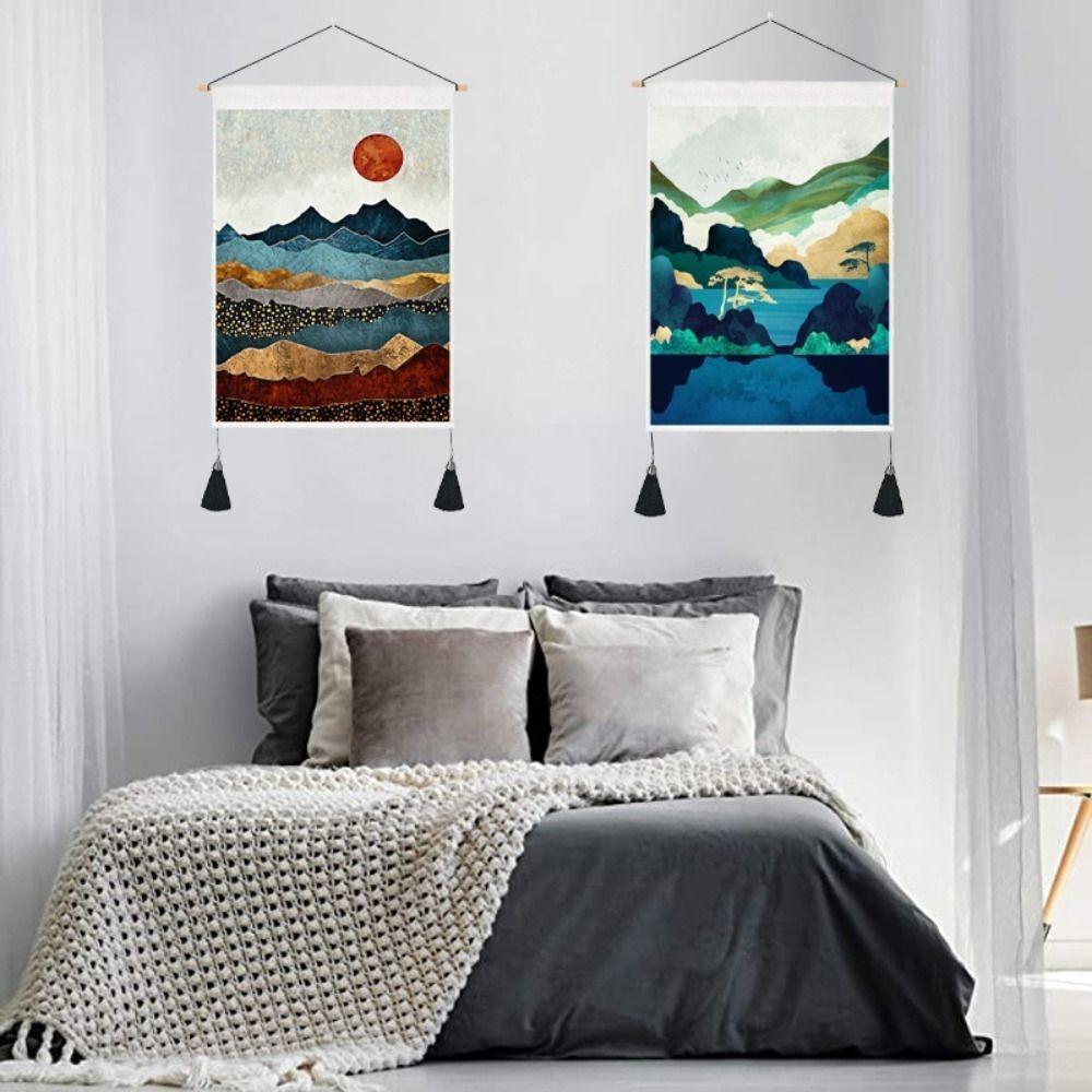 With Tassel Sunrise Landscape Tapestry Hanging Wall Poster  Home Decor