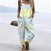 Women's Sleeveless Mid Rise 3D Digital Print Loose Casual Overalls Jumpsuit For Summer