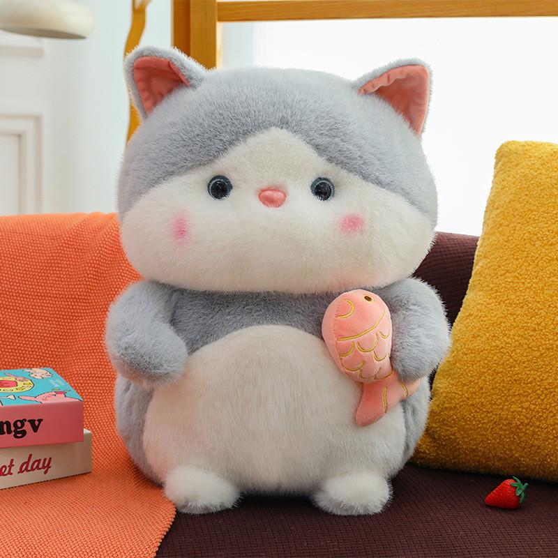 Cat Eating Fish Plush Toys Cartoon Stuffed Dolls Room Decorations Kid Simulation