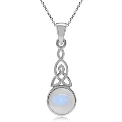 Silvershake Natural Moonstone 925 Sterling Silver Triquetra Celtic Knot Pendant with Chain 925 String Natural Rainblown 18" Necklace, Small, Silver. ,