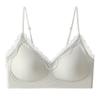 Pink Lace Trim Seamless Wireless Bra with Adjustable Straps