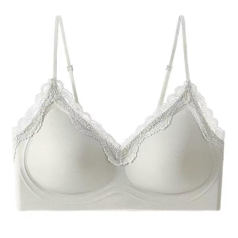 Pink Lace Trim Seamless Wireless Bra with Adjustable Straps